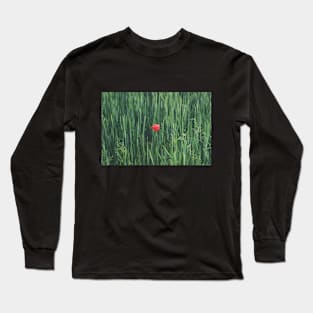 Red Flower on Green Grass Long Sleeve T-Shirt